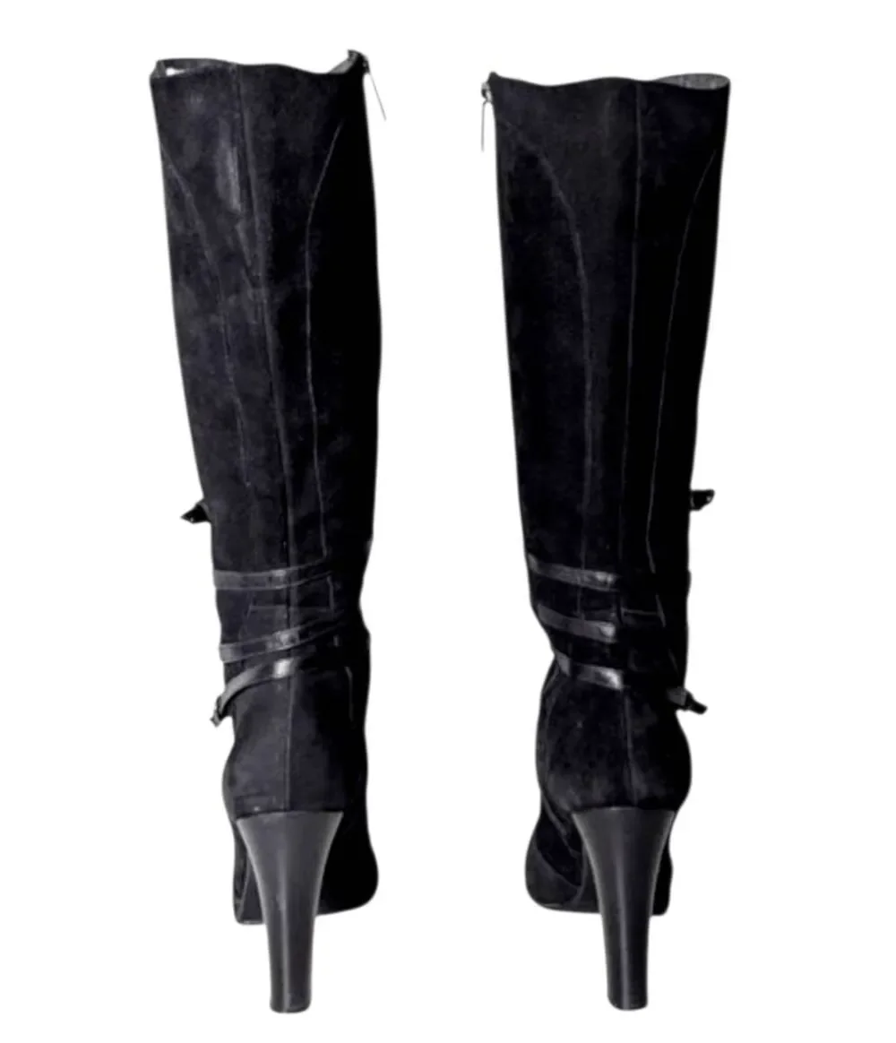 BRUNO MAGLI Black Suede Buckled Over The Knee Boot Size 40 (US Size 10)